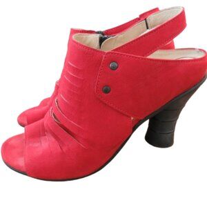 FLY LONDON Amid Suede Peep Toe Perforated Sandals in Red - Size US 10 - 10.5